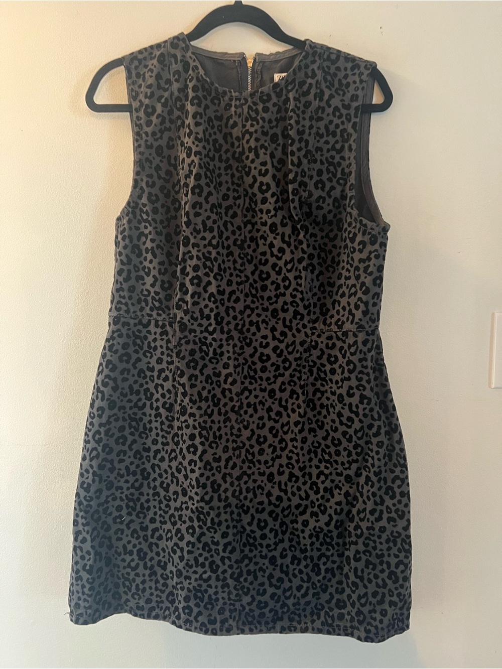 Zara Black and Charcoal Leopard Velvet Sheath Dress